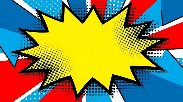 Comic book starburst on UK flag background.