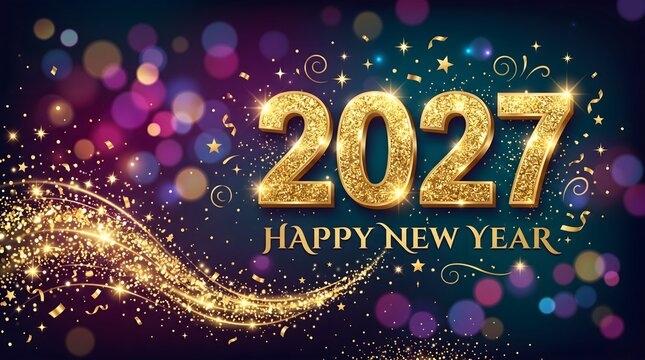 Happy new year 2027 glittery gold celebration background