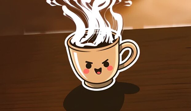 bobbing motion animation of iconic tattoo style icon of cup of coffee