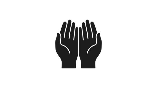 A black silhouette icon showing two open hands held together in a gesture of receiving or prayer.
