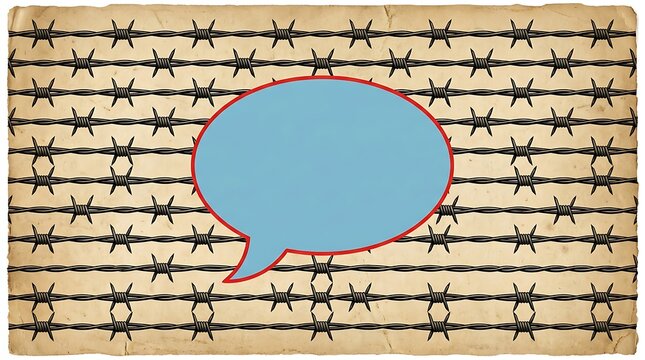 Empty Speech Bubble Overlaid on a Vintage Paper Texture with Barbed Wire Pattern
