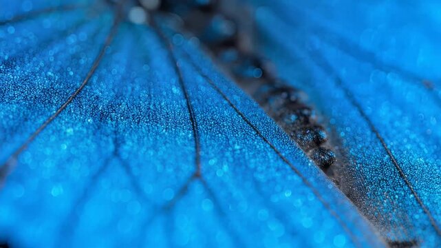 Macro Texture of Vibrant Blue Morpho Butterfly Wing Detail