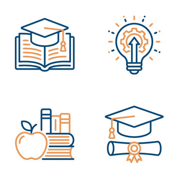 Education icons with graduation cap.