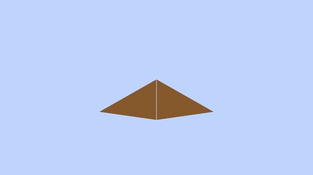 Minimalist brown pyramid shape rotating on a soft blue background, abstract geometric 3 d animation for modern projects 4k