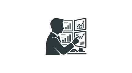 Naklejka premium Businessman analyzing data on computer screen.