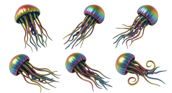 colorful jellyfish models floating on a white background underwater fantasy and design for illustration decor and animation