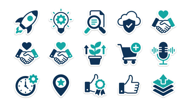 Collection of business and technology icons.