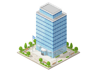 Isometric Apartment Building Exterior – Modern Residential Block Vector Illustration  © Perfectimagehub