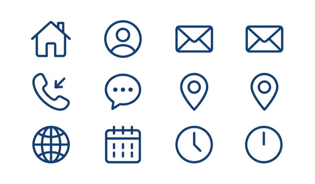 Contact Information Interface Icons Set with Home Profile Email Phone and Map Location Flat Vector Illustration