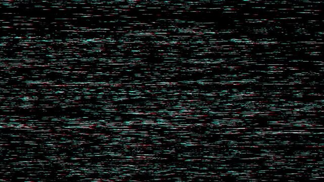 Digital television static noise with chromatic aberration flickering across the dark screen in motion video clip