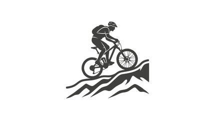 Obraz premium Man riding mountain bike downhill fast.