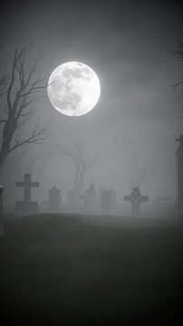 Haunted Graveyard at Night with Ghostly Apparition