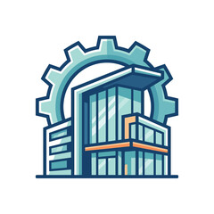 Obraz premium Industrial building with gear icon.