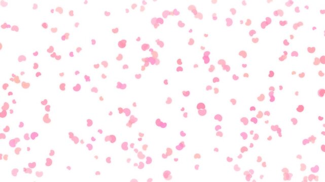 Pink Heart Confetti Floating Background. A seamless loop animation featuring soft pink heart shapes drifting on a white backdrop, perfect for romantic, wedding, and Valentine's Day designs