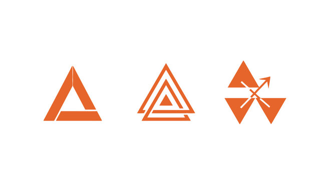 Orange geometric triangle icons set with arrows.