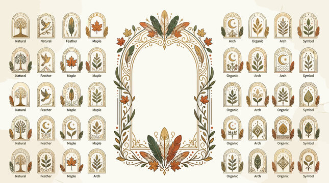 autumn leaves and floral frame design elements