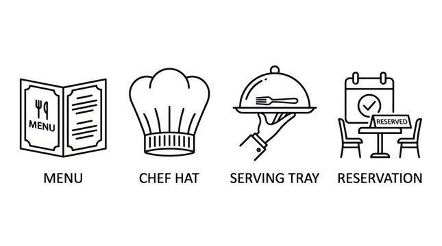 Professional restaurant service and reservation icons.
