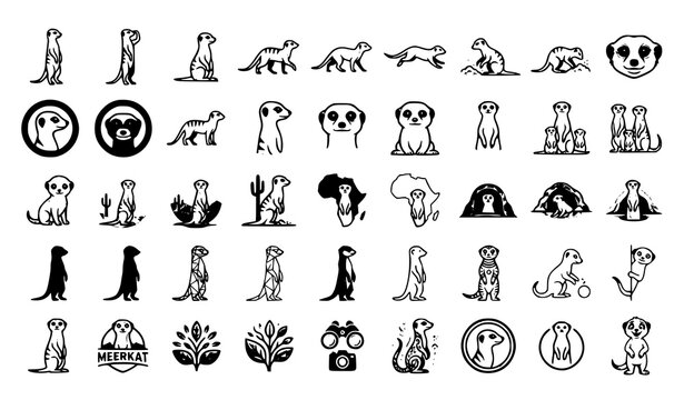 Meerkat Silhouette and Wildlife Vector Icon Collection