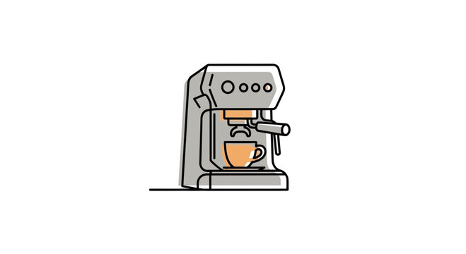 Minimalistic Coffee Machine Illustration Displaying Fresh Espresso Beverage Brewing Process