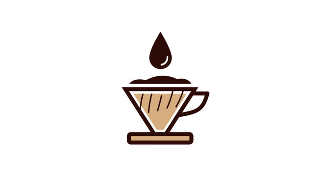 Minimalistic Coffee Pour Over Icon Depicting a Dripping Coffee Bean and Process