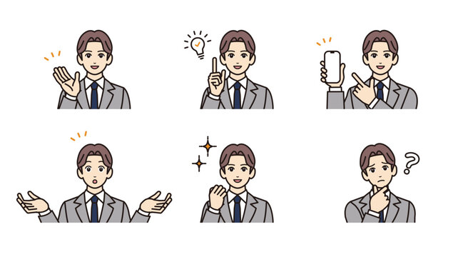 スーツを着た若い男性ジェスチャーセット
