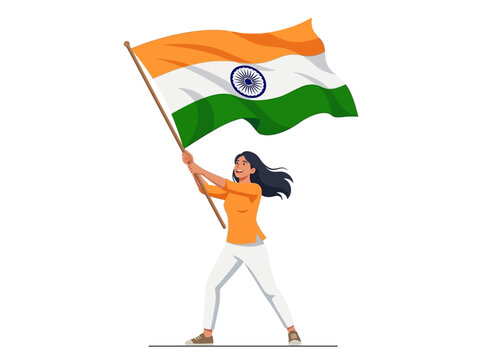 Indian Woman Waving National Flag with Pride