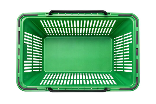 Overhead view of a vibrant green plastic shopping basket on png, shopping basket, green basket, plastic basket, store basket, supermarket basket, shopping container, retail, grocery, market, container