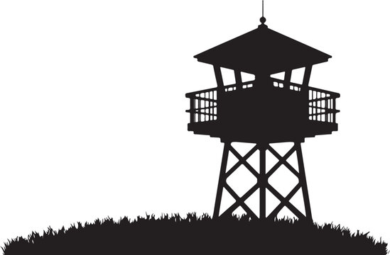 Silhouette of a watchtower or observation tower on a black