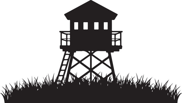 Silhouette of a watchtower or observation tower on black