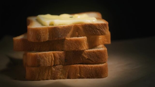 Stacked Slices of White Bread with Melted Cheese on Top