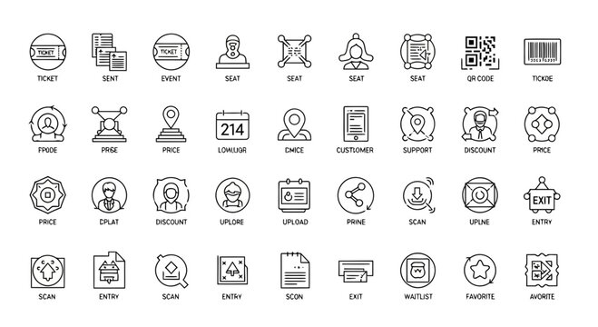 Line event and ticketing management icons for professional software development.