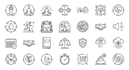 Healthy lifestyle and fitness activity icons collection with wellness symbols. © BrandUp