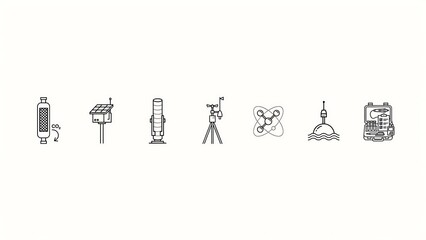 Fototapeta premium Industrial Equipment Line Icons Simplified Outlines On White Background