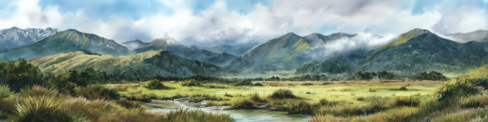 Obraz premium New Zealand Watercolour Landscape