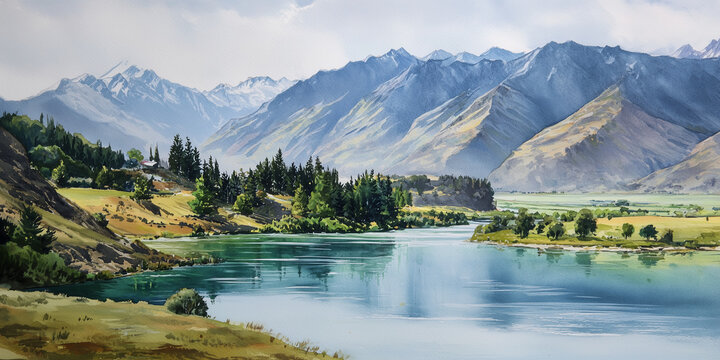 New Zealand Watercolour Landscape