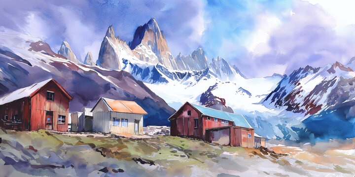 Patagonia Watercolour Landscape