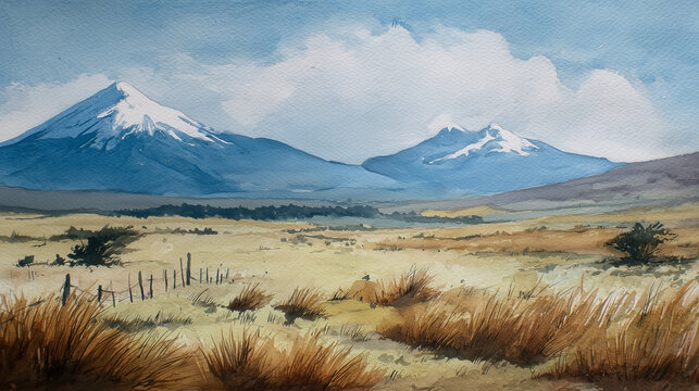 Patagonia Watercolour Landscape