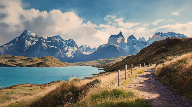 Patagonia Watercolour Landscape