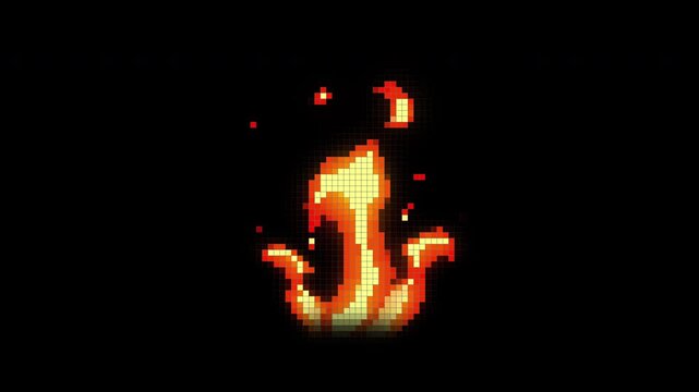 Dynamic pixel art  fire flame animation with visual burning retro and  8 bit style suitable video game , game ui design and cartoon ,animation transparent and alpha channel only 4k.