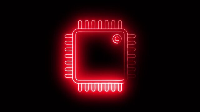 Neon Microchip Icons Progressing Through Three Stages Black Background