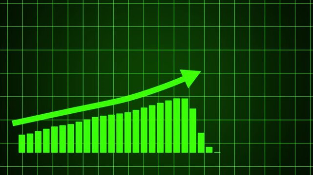 Financial growth chart progressing over time in green digital display