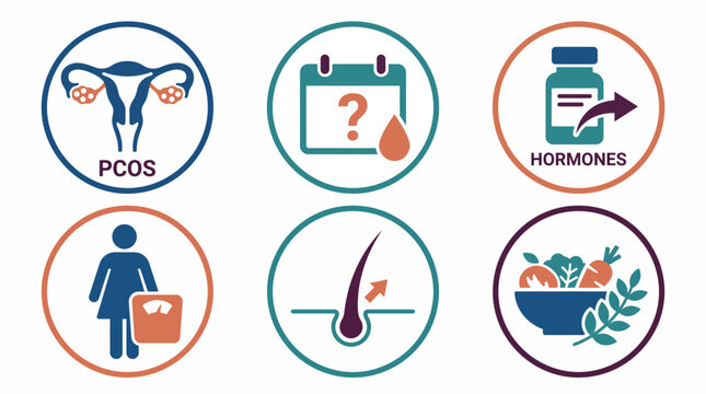 PCOS Polycystic Ovary Syndrome Flat Icon Set Vector Illustration