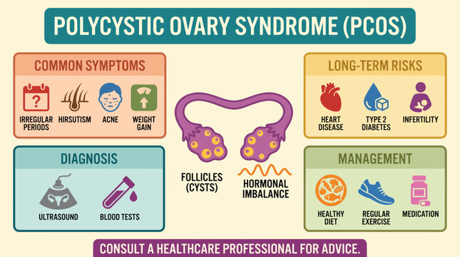 PCOS Polycystic Ovary Syndrome Infographic Poster Vector Illustration