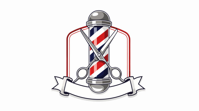 barber pole with scissors and banner