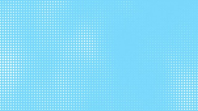 Blue Halftone Animated Background. Dynamic white dotted pop art pattern on a light blue surface. Retro video effect backdrop.