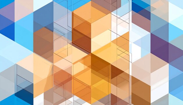 Abstract geometric pattern with cubes and lines in blue and orange tones