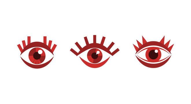 Three Red Stylized Eyes with Eyelashes and Spikes.
