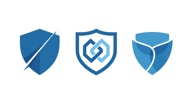 Three blue shield icons with different designs.