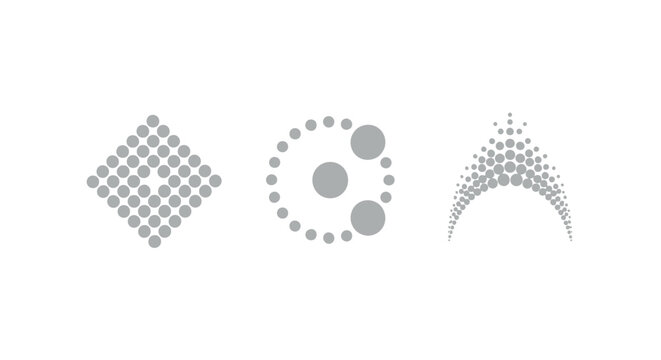 Abstract geometric dot patterns in three distinct styles.