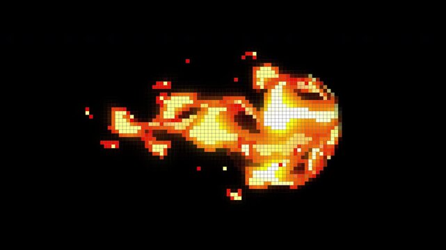 Pixel art Fire ball animation with cartoon and  2d Vfx style suitable video game , game ui design and retro visuals. transparent and alpha channel only 4k.